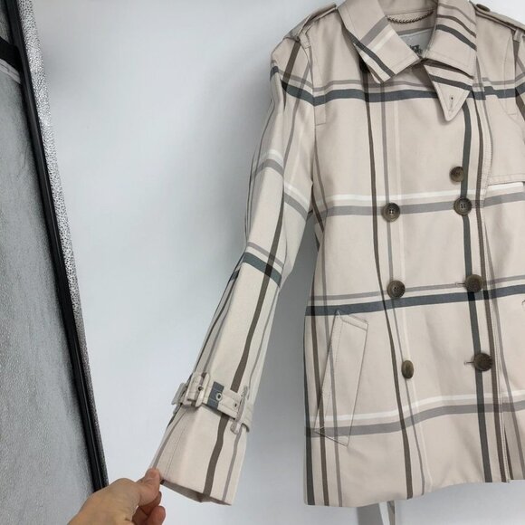 NWT Coach cream Ivory Plaid Tattersall Short Trench Coat size M - Picture 6 of 15